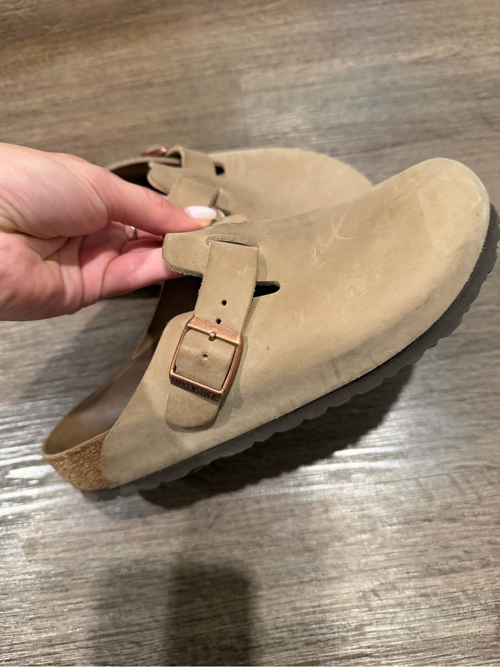 Birkenstock Taupe Suede Slip-On Buckle Clogs - Picture 2 of 4